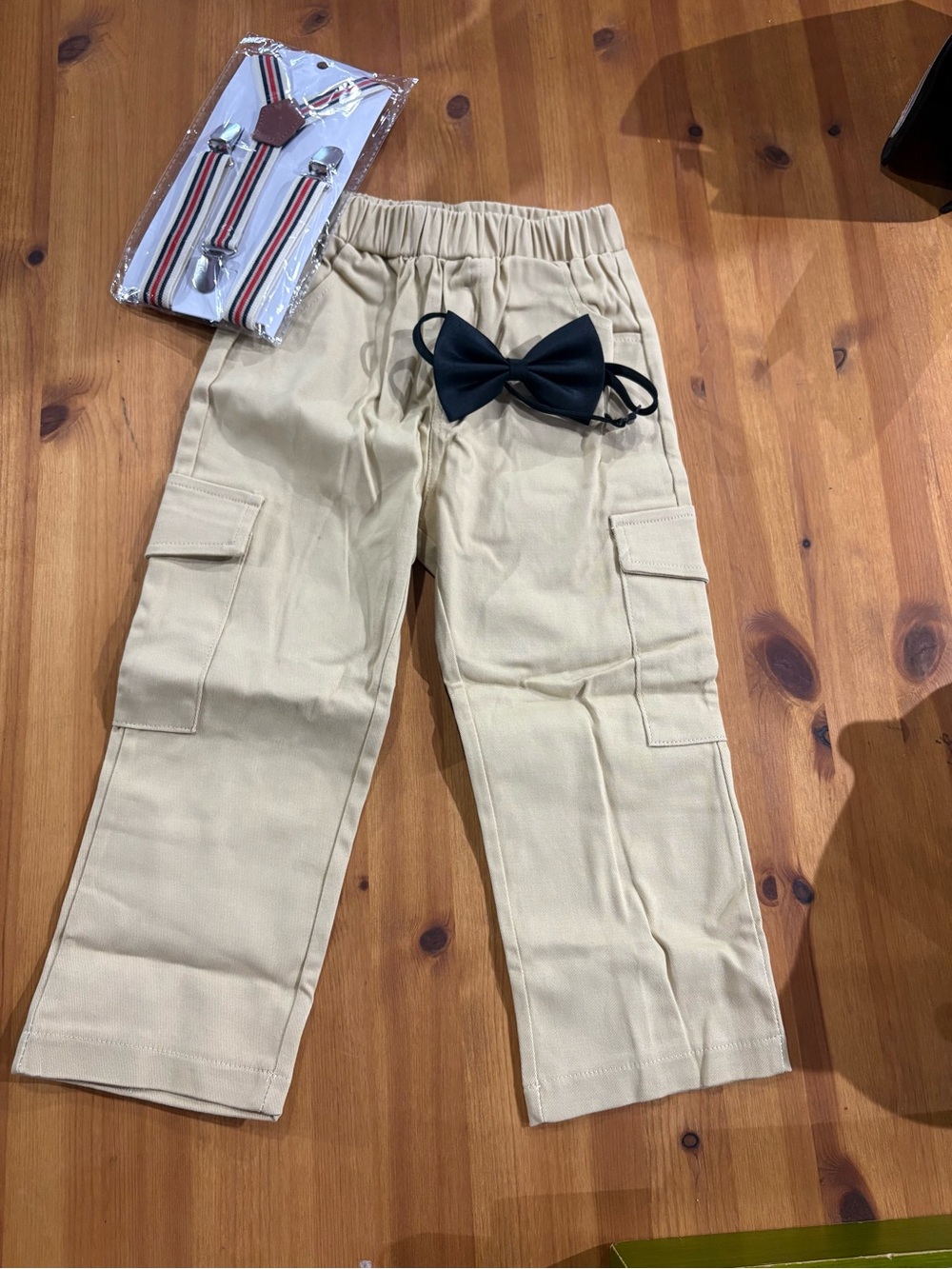 Kids Beige Cargo Pants with Elastic Waist